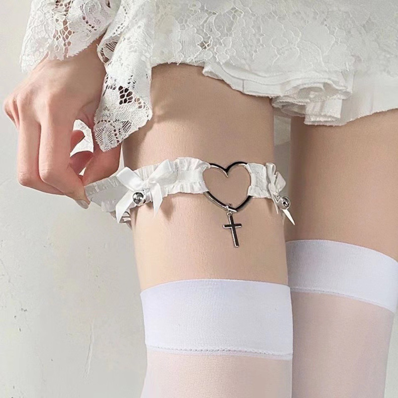 Body Jewelry Goth - Porte-jarretelles gothique en dentelle, cœur, nœud
