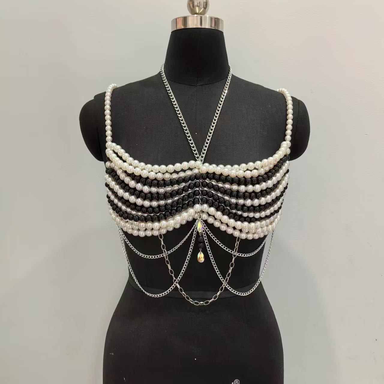 Noir blanc tissé perles en pla - Body Jewelry Vest avis et prix