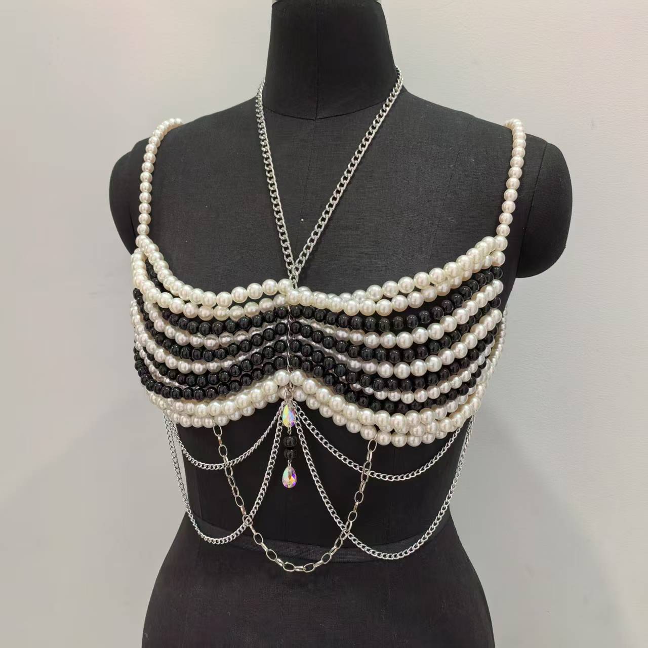 Noir blanc tissé perles en pla - Body Jewelry Vest avis et prix