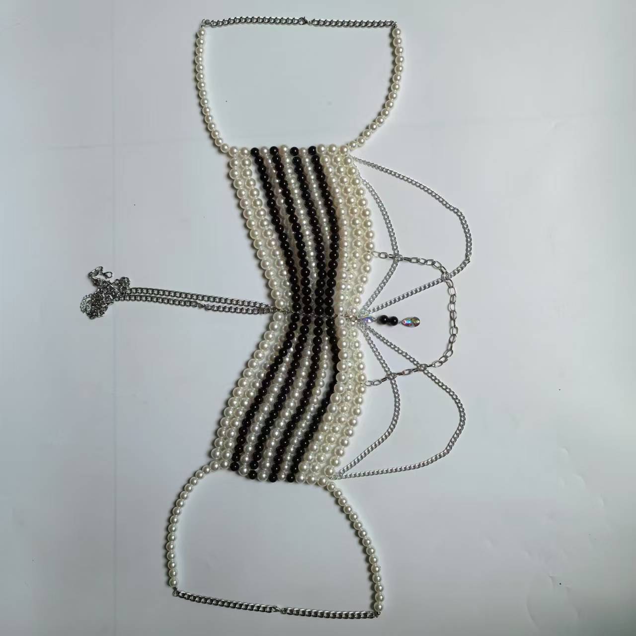 Noir blanc tissé perles en pla - Body Jewelry Vest avis et prix