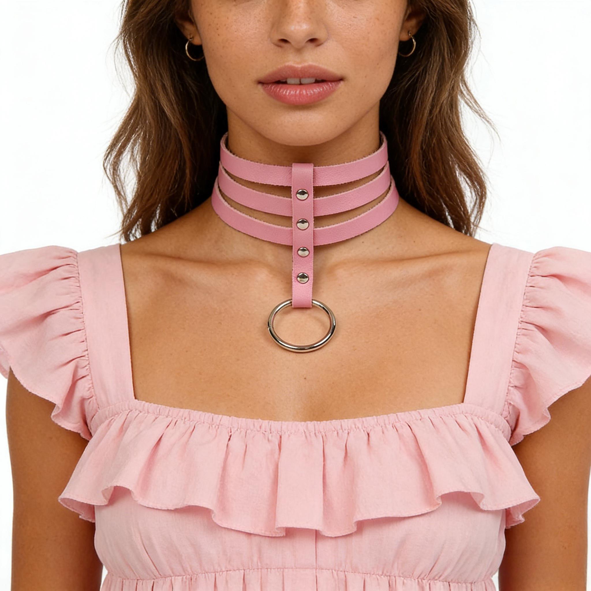 Collier ras du cou rond en cui - Body Jewelry Goth avis et prix